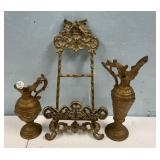 Ornate Stand and Metal Urns