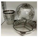 Silver Overlay Ice Bucket, Divided Tray, and Plate