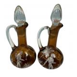 Pair of Mary Gregory Cranberry Glass Cruets with G