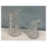 Two Pinwheel Cut Glass Pitchers 10"
