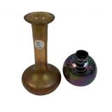 Loetz Style Iridescent Vase and Art Glass Vase 8"