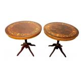 Pair of Italy Marquetry Round Accent Table 21"h.,