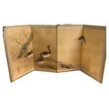 Japanese Byobu Silk Screen 4 Panel Ducks Under Che