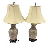 Pair of Ceramic Hand Painted Vase Lamps