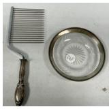 Sterling Handled Cake Comb and Glass Plate