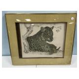 Framed Signed Leopard Artwork 25"h., 27"w