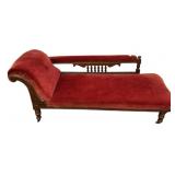 Victorian carved walnut chaise lounge with red vel