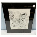 Signed Mixed Media Drawing Art 21"h., 16"w