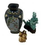 Chinese Cloisonne Vase, Geisha Sculpture and Netsu