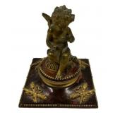 Metal Seated Cherub Sculpture 7"h