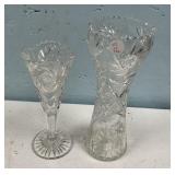 American Brilliant Style Cut Glass Vases 12"h