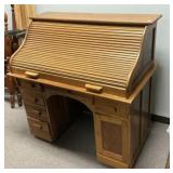 Oak S Roll Top Desk 48"h., 48"w,. 28"d