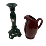 Haeger Candle Holder, and Red Ceramic Pitcher