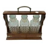 English Oak Liquor Decanter Tantalus 11"h., 13"w