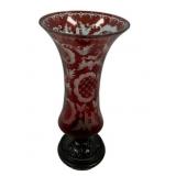 Bohemian Red cut to Clear Vase 11"h