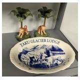 Homer Laughlin Platter and Monkey Candle Holders