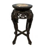 Chinese hand-carved Black Marble Plant Stand 24"h