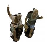 Two Mud Men Pottery Men 9"h