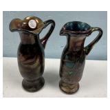 Loetz Style Iridescent Pitchers 10"h