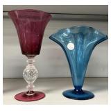 Pairpoint ruby red Vase 12" and Blue Fan Glass Va