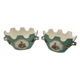 Sevres Style Green Porcelain Bough Pots 5"h., 8"