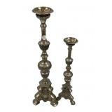 Pair of  Baroque style brass candlesticks with a s
