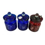 Three Bohemian Cut to Clear Jelly Jars
