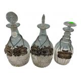 Five Sterling Liquor Tags and Three Decanters