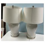 Pair of White Glass Vase Lamps