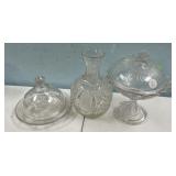 Glass Cheese Dome, Compote, and Flower Vase