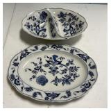 Two Blue Danube Divided Bowl and Platter