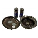 Silver Plate Shakers, Dish, and Wine Coaster