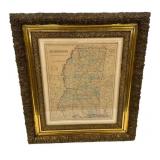 Reproduction Mississippi Map Gold Gilt Framed 25"