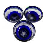 Three Cobalt Blue Cut to Clear Footed Bowls 5 1/2"