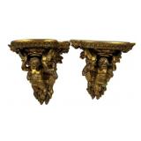 Pair of Cherub Gold Wall Shelves 14 1/2"h