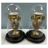 Pair of Old Paris Style Small Painted Vases 8"