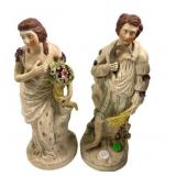 14" Pair of Staffordshire Porcelain Man and Girl