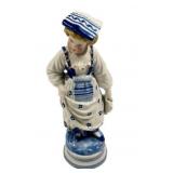 9" Blue and White Porcelain Boy Figurine