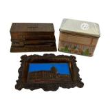 Metal Money Bank, Plaque, and Tin