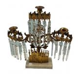 17" Victorian Antique Brass and crystal girandole