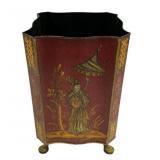 Red tole chinoiserie wastepaper bin 12"
