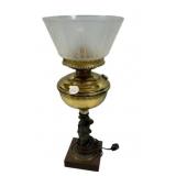 Cherub Figural Brass Convert Oil Lamp 17 1/2"