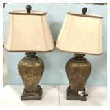 Pair of Gold Gilt Ceramic Vase Lamps 34"