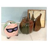 Ceramic Piggy Bank, Pumpkin, Wood, and Mirror