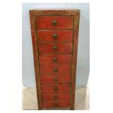 Red Tibetan Style Chest of Drawers 56"h, 21"w