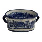 Victoria Ware Blue White Planter 9"h., 16"w