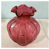 Fenton Cranberry Melon Vase 6"