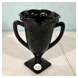 L.E. Smith black amethyst glass trophy vase 7"