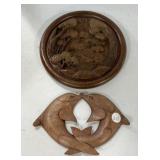 Wood Carved Animal Plaque and Dolphin Wood