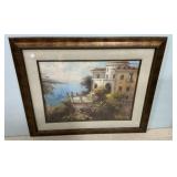 Framed European Scene 31"h., 36"w